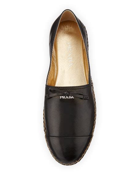 prada leather cap-toe flat espadrille black nero|Prada Leather Cap.